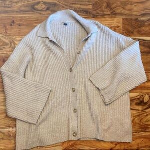 American Eagle Cream Ribbed Button-Up Cardigan